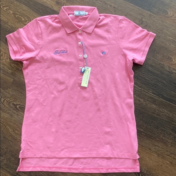 NEW Southern Tide Sea Island logo resort pink polo - Picture 3 of 9